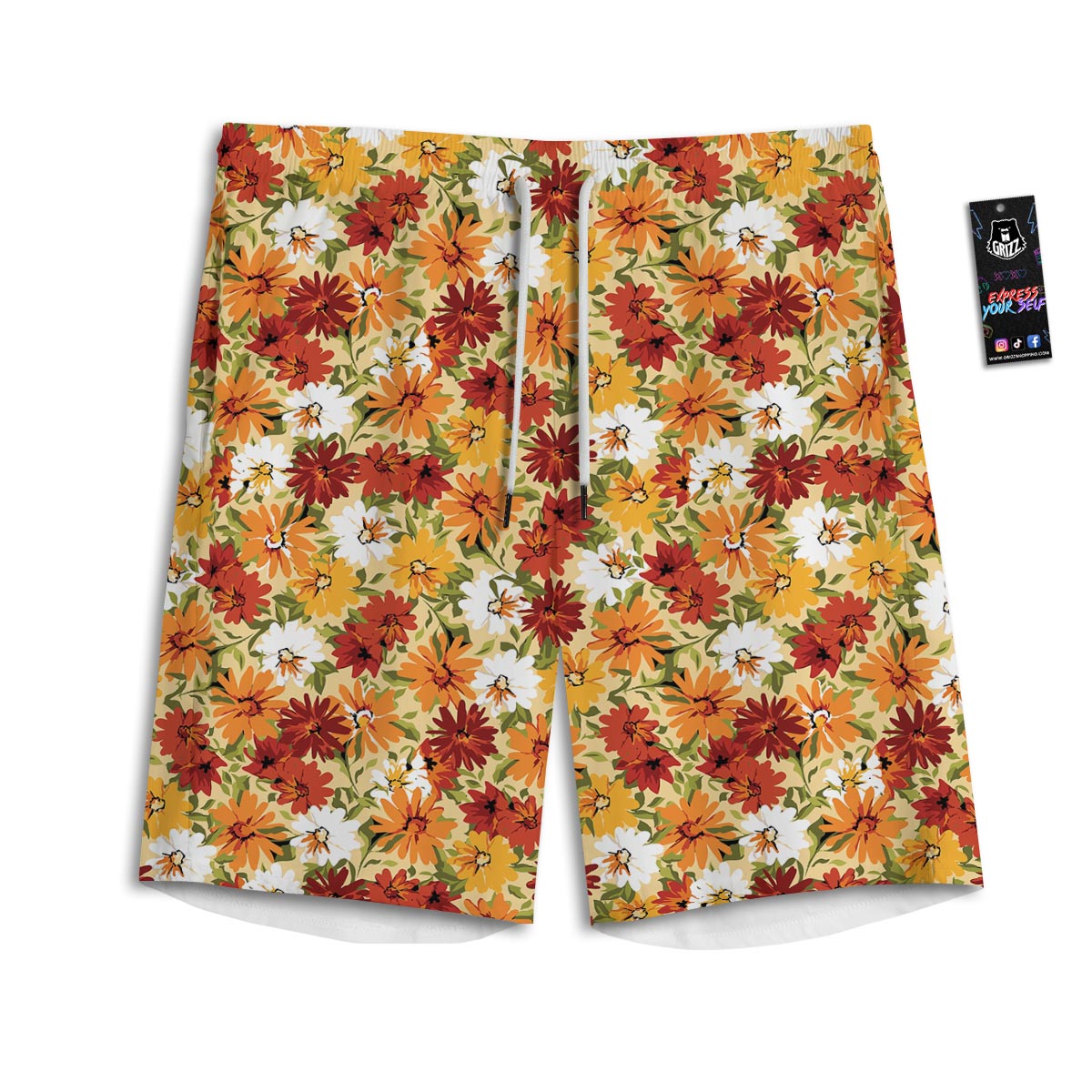 Sunflower Red Print Pattern Men's Athletic Shorts