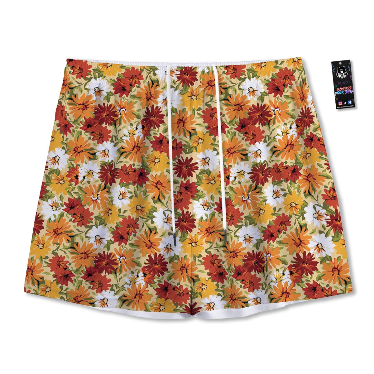 Sunflower Red Print Pattern Mesh Shorts