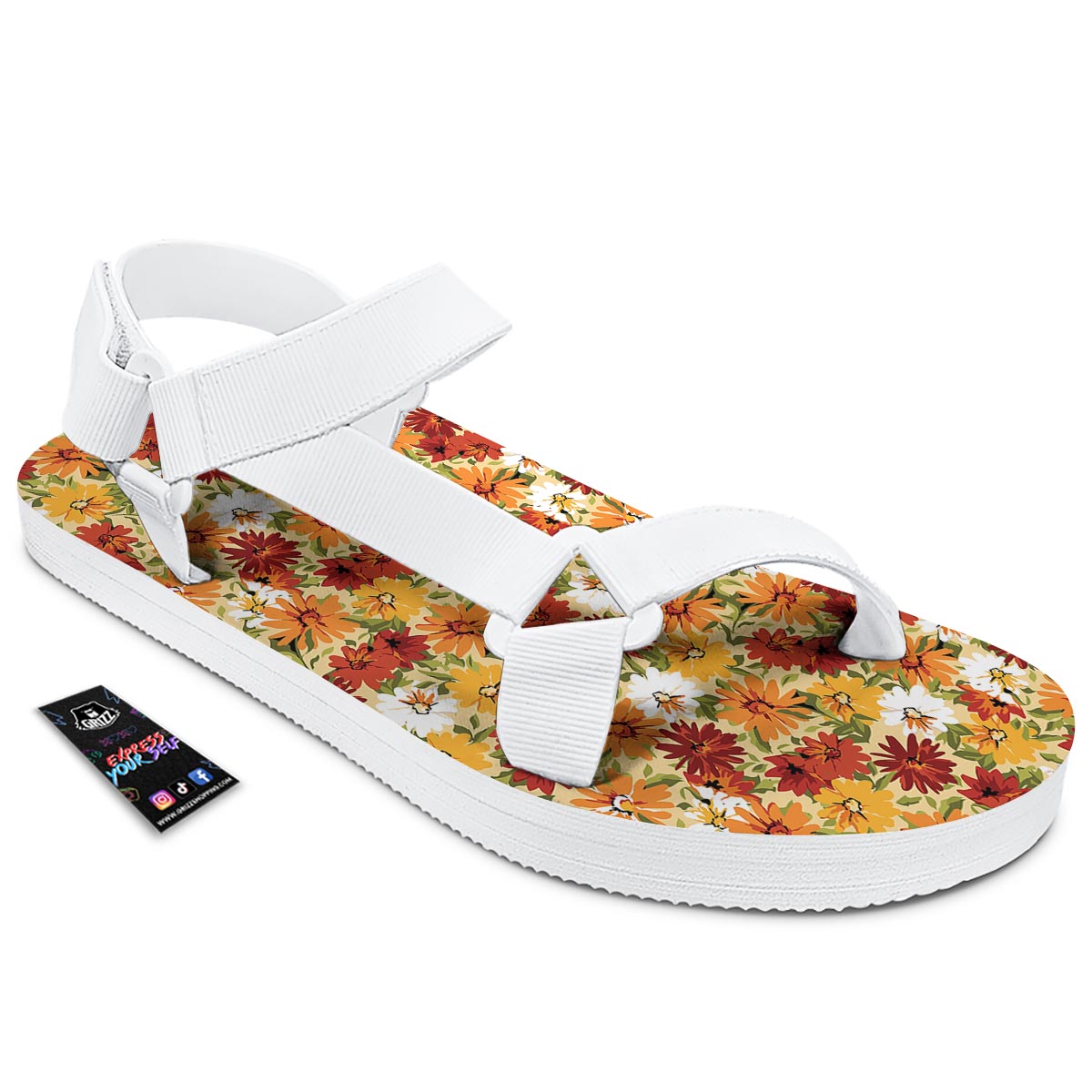 Sunflower Red Print Pattern White Open Toe Sandals-grizzshop