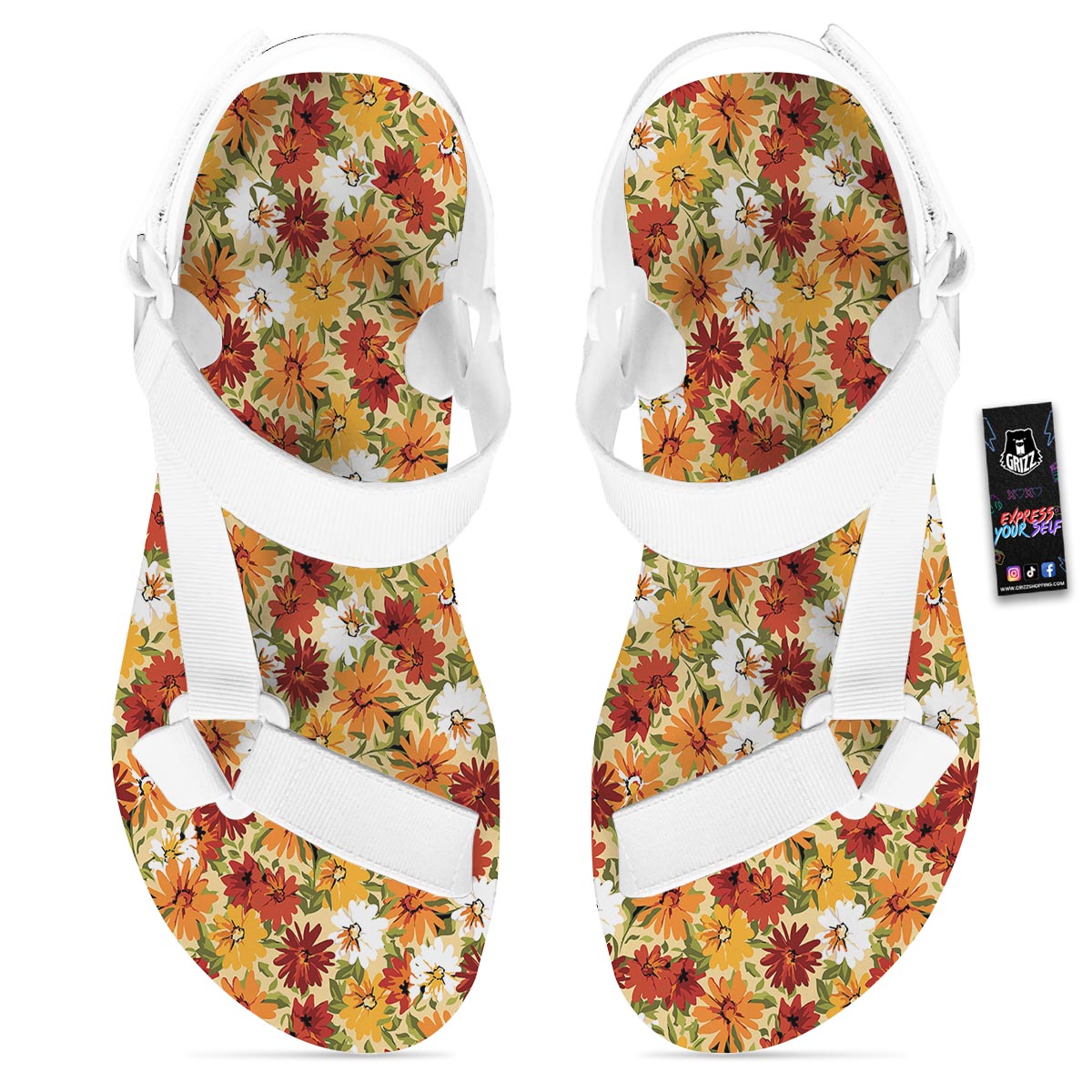 Sunflower Red Print Pattern White Open Toe Sandals-grizzshop