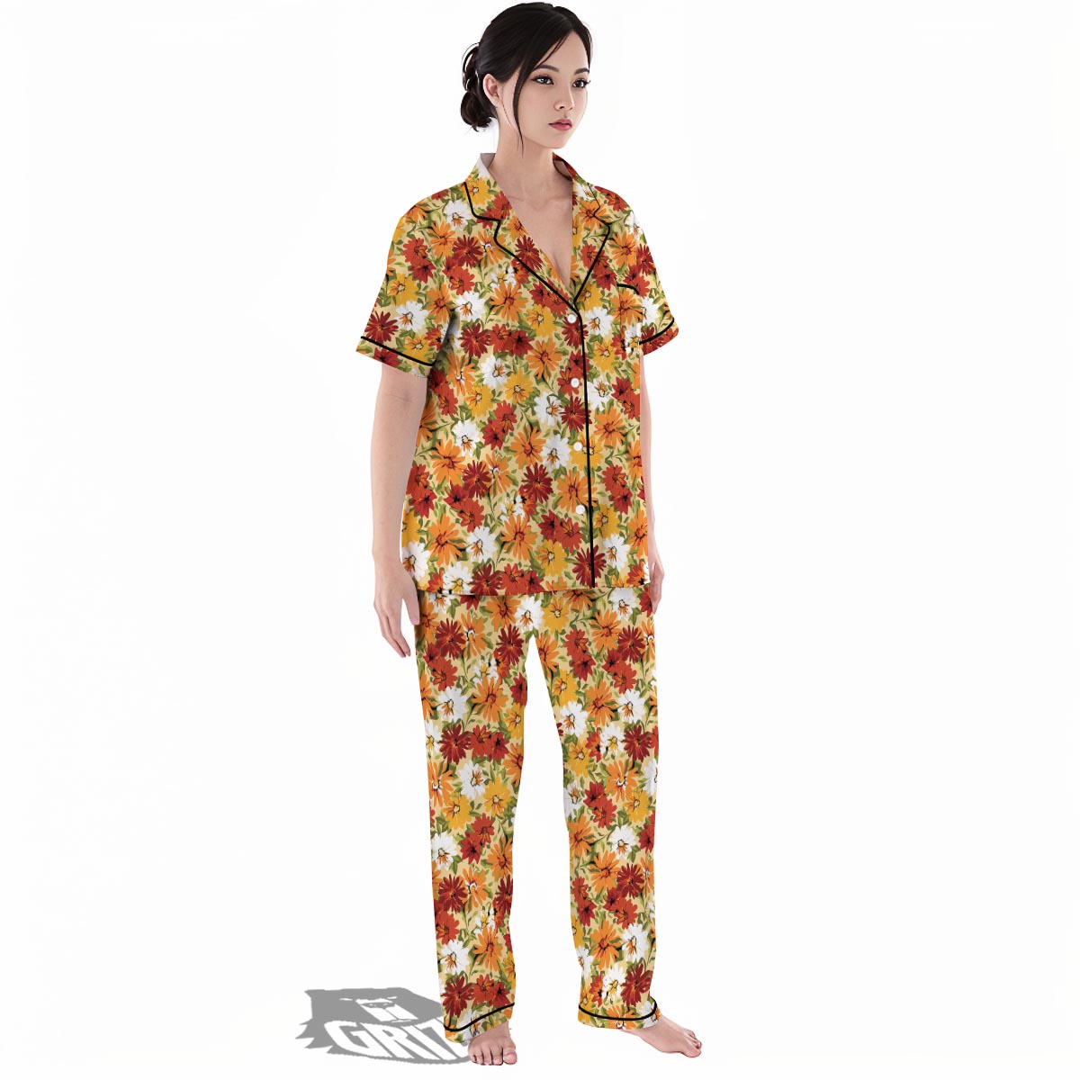 Sunflower Red Print Pattern Women's Pajamas Set-grizzshop