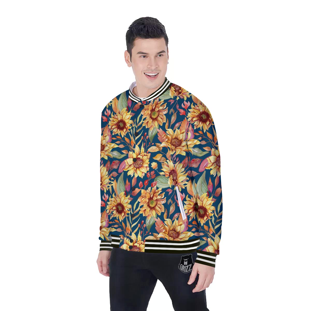 Sunflower Sage Watercolor Print Pattern Baseball Jacket-grizzshop