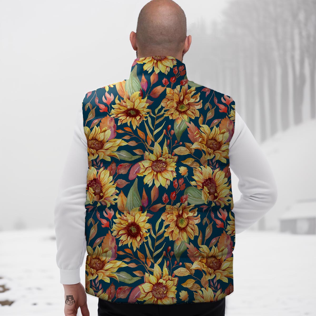 Sunflower Sage Watercolor Print Pattern Down Vest