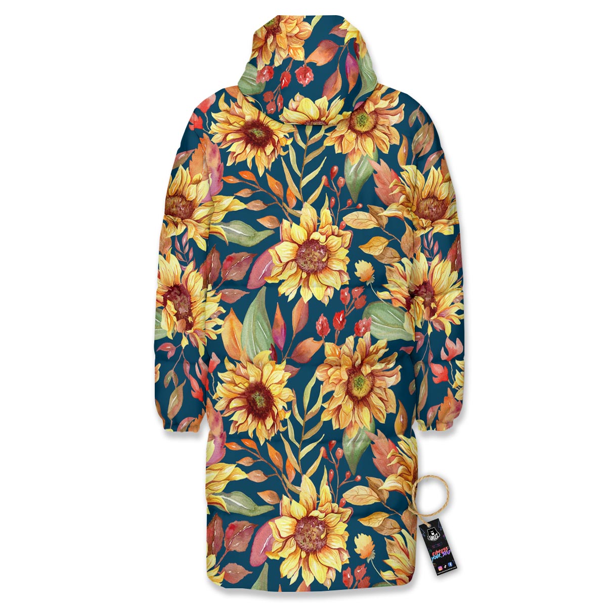Sunflower Sage Watercolor Print Pattern Long Down Jacket-grizzshop