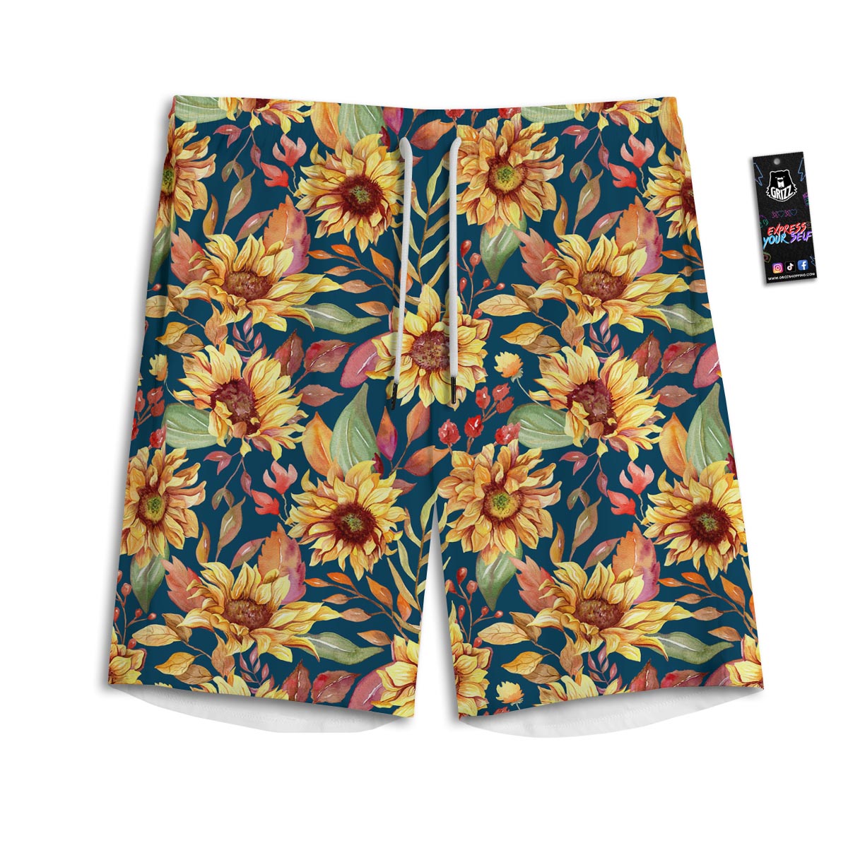 Sunflower Sage Watercolor Print Pattern Men's Athletic Shorts