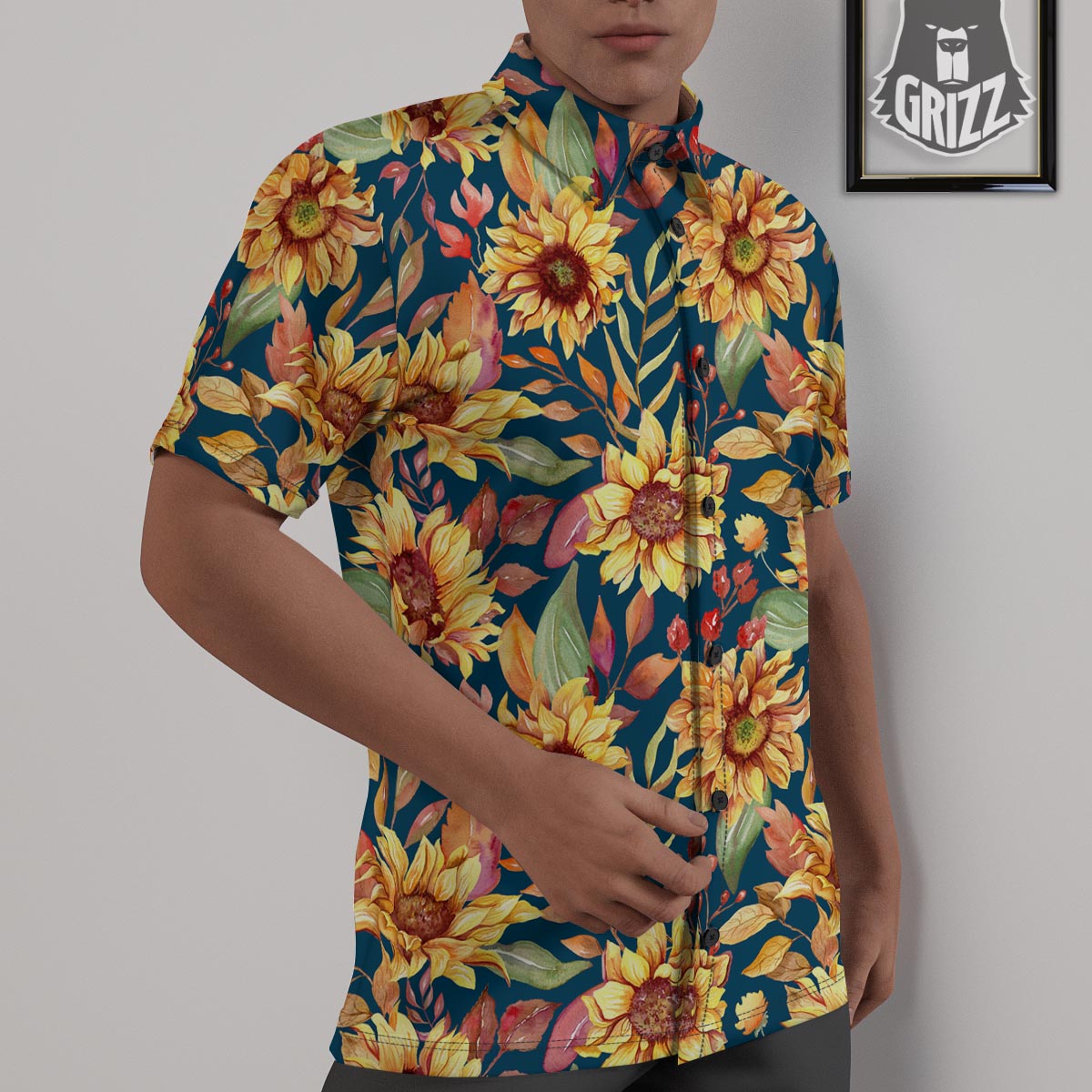 Sunflower Sage Watercolor Print Pattern Untucked Shirts-grizzshop