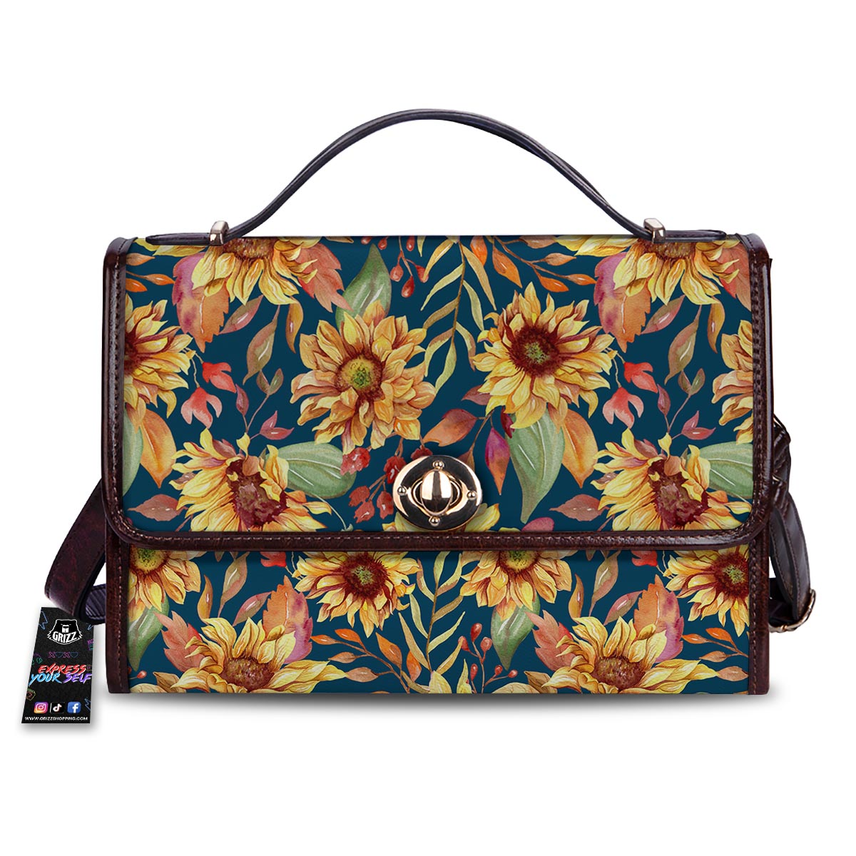 Sunflower Sage Watercolor Print Pattern Women's Satchel Bag-grizzshop