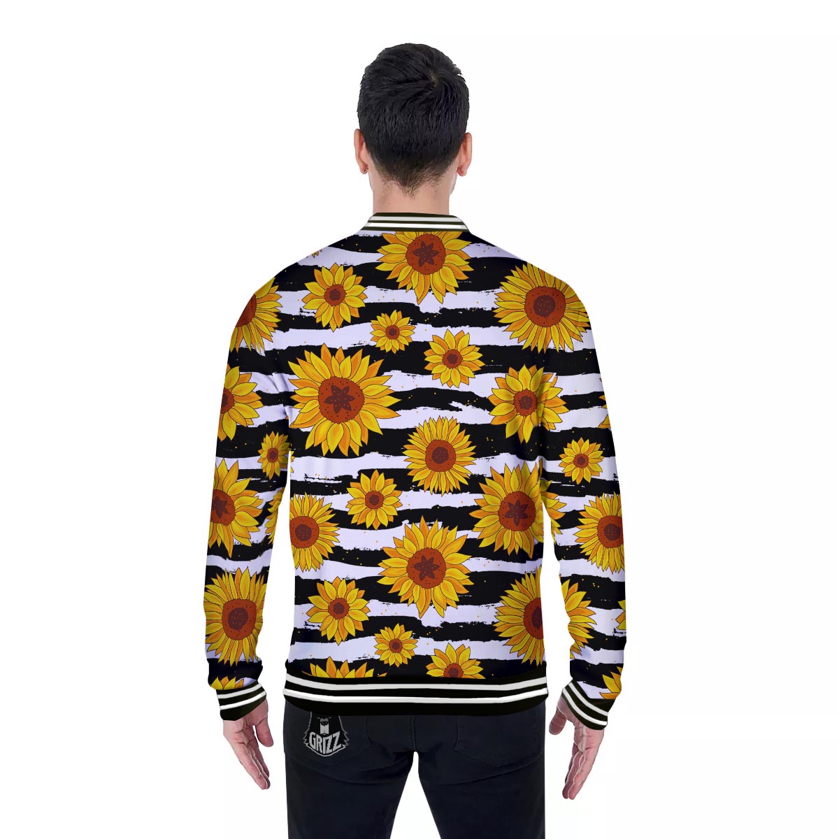 Sunflower Stripe Print Pattern Baseball Jacket-grizzshop