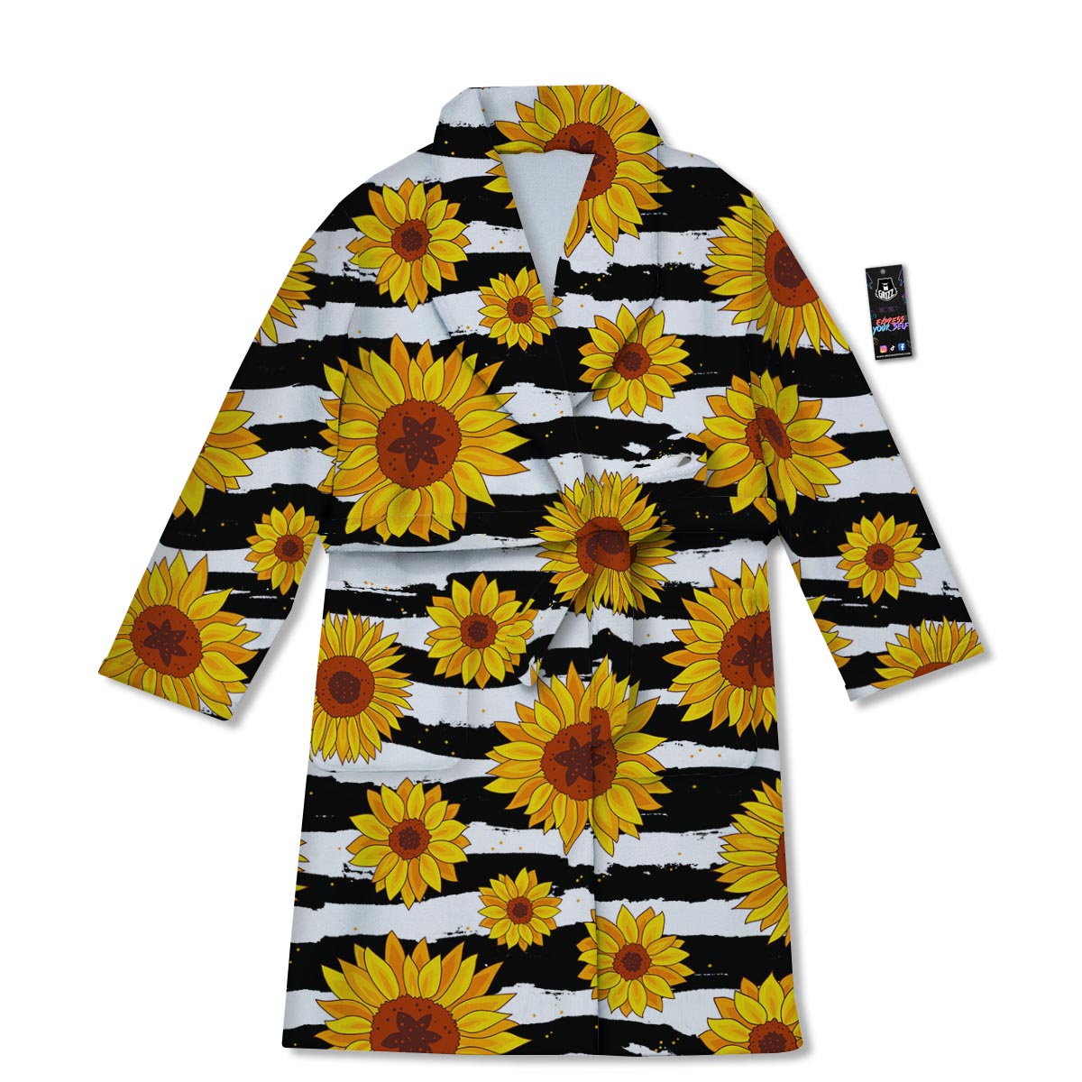 Sunflower Stripe Print Pattern Bathrobe-grizzshop