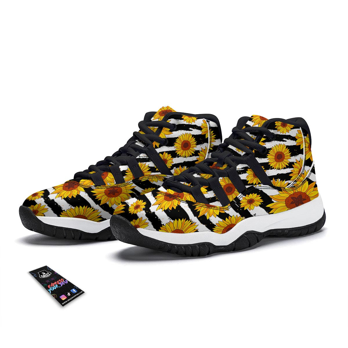 Sunflower Stripe Print Pattern Black Bball Shoes-grizzshop