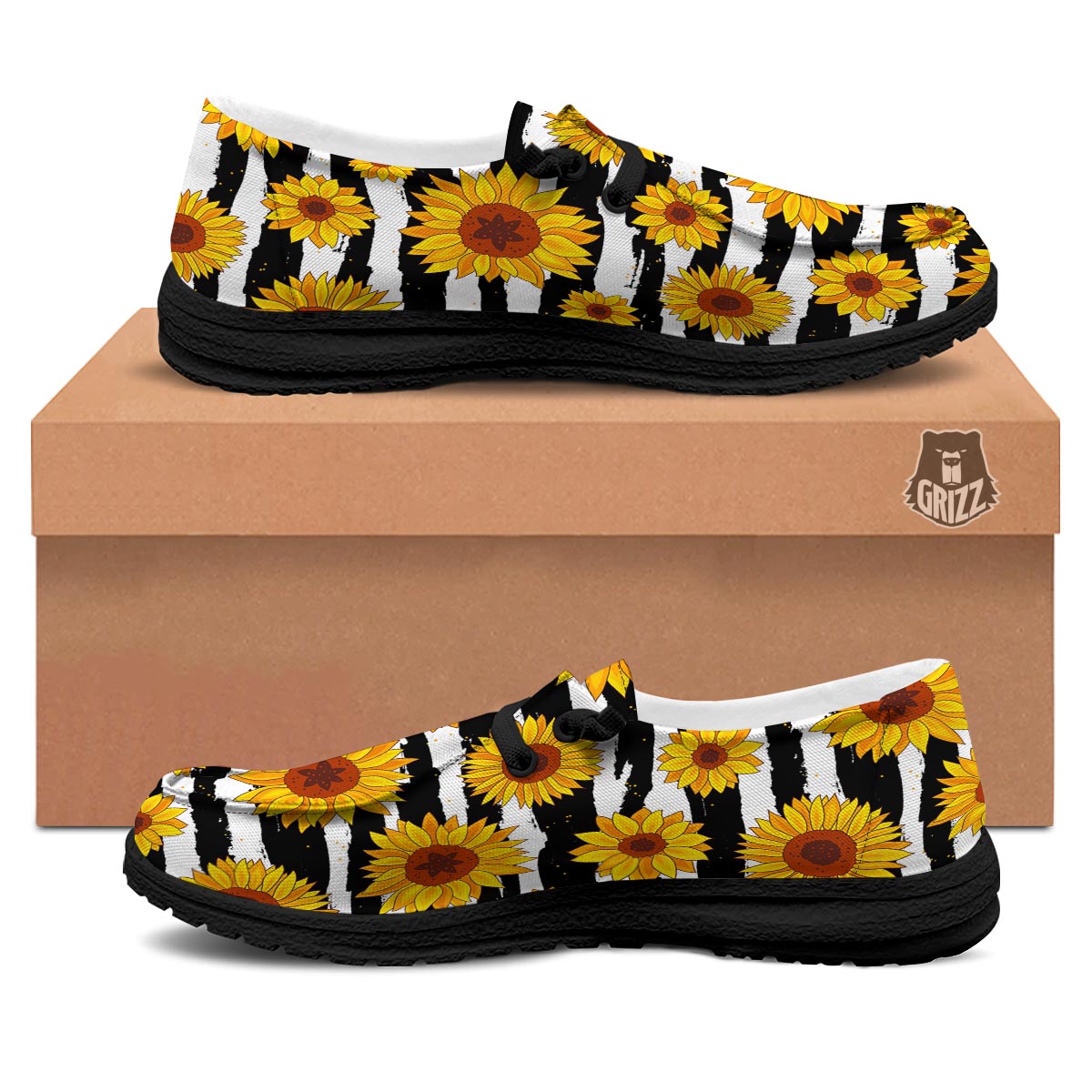 Sunflower Stripe Print Pattern Black Loafers-grizzshop