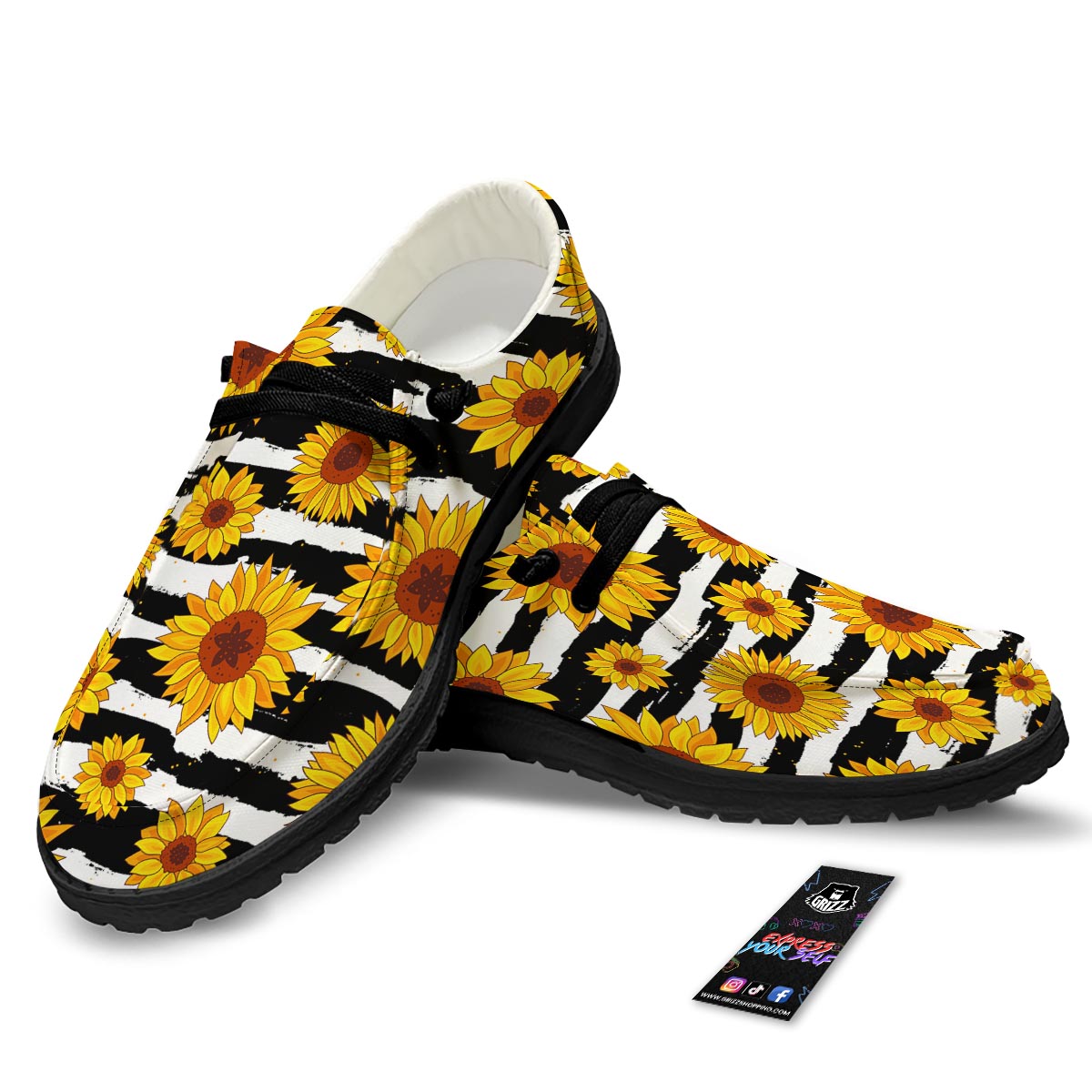 Sunflower Stripe Print Pattern Black Loafers-grizzshop