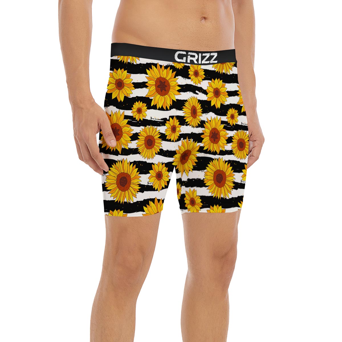 Sunflower Stripe Print Pattern Boxer Briefs-grizzshop