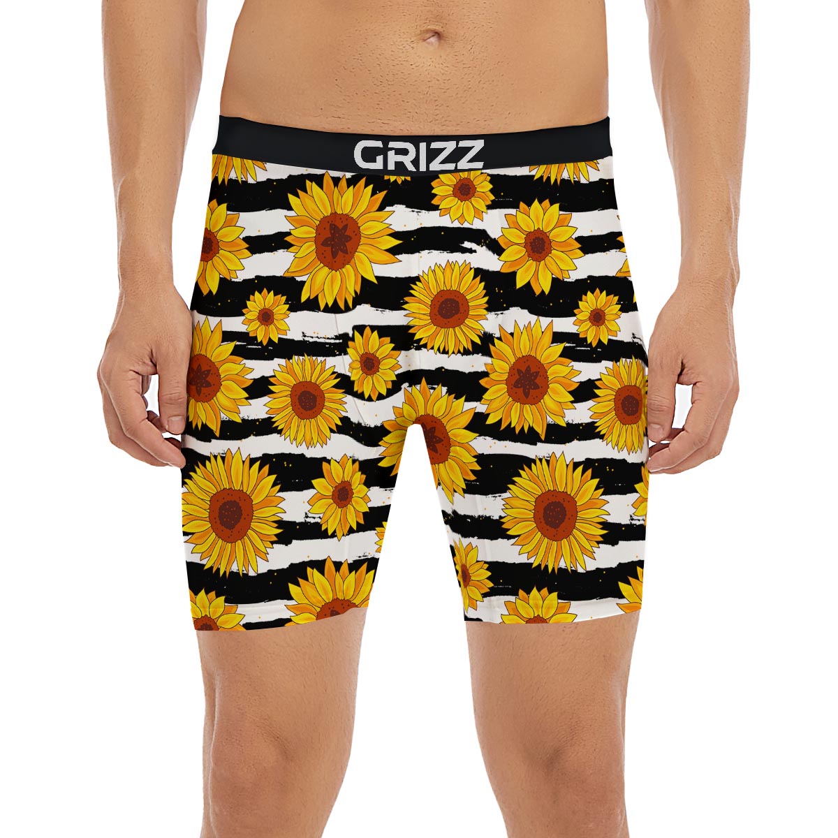 Sunflower Stripe Print Pattern Boxer Briefs-grizzshop
