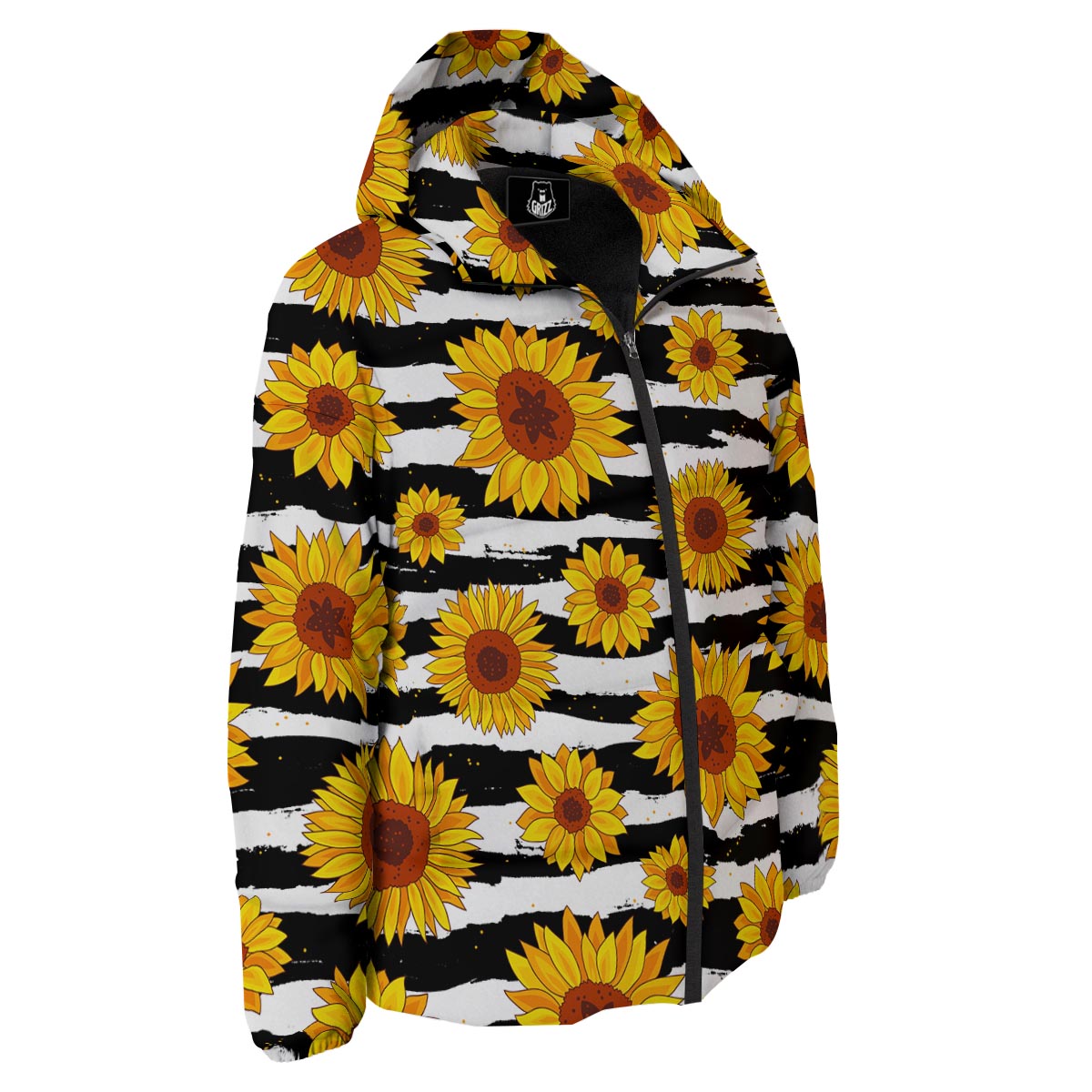 Sunflower Stripe Print Pattern Down Jacket-grizzshop