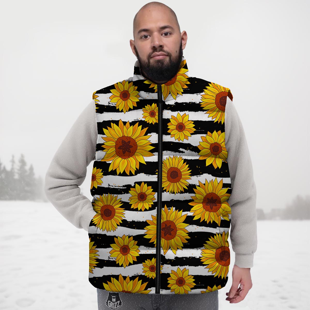 Sunflower Stripe Print Pattern Down Vest