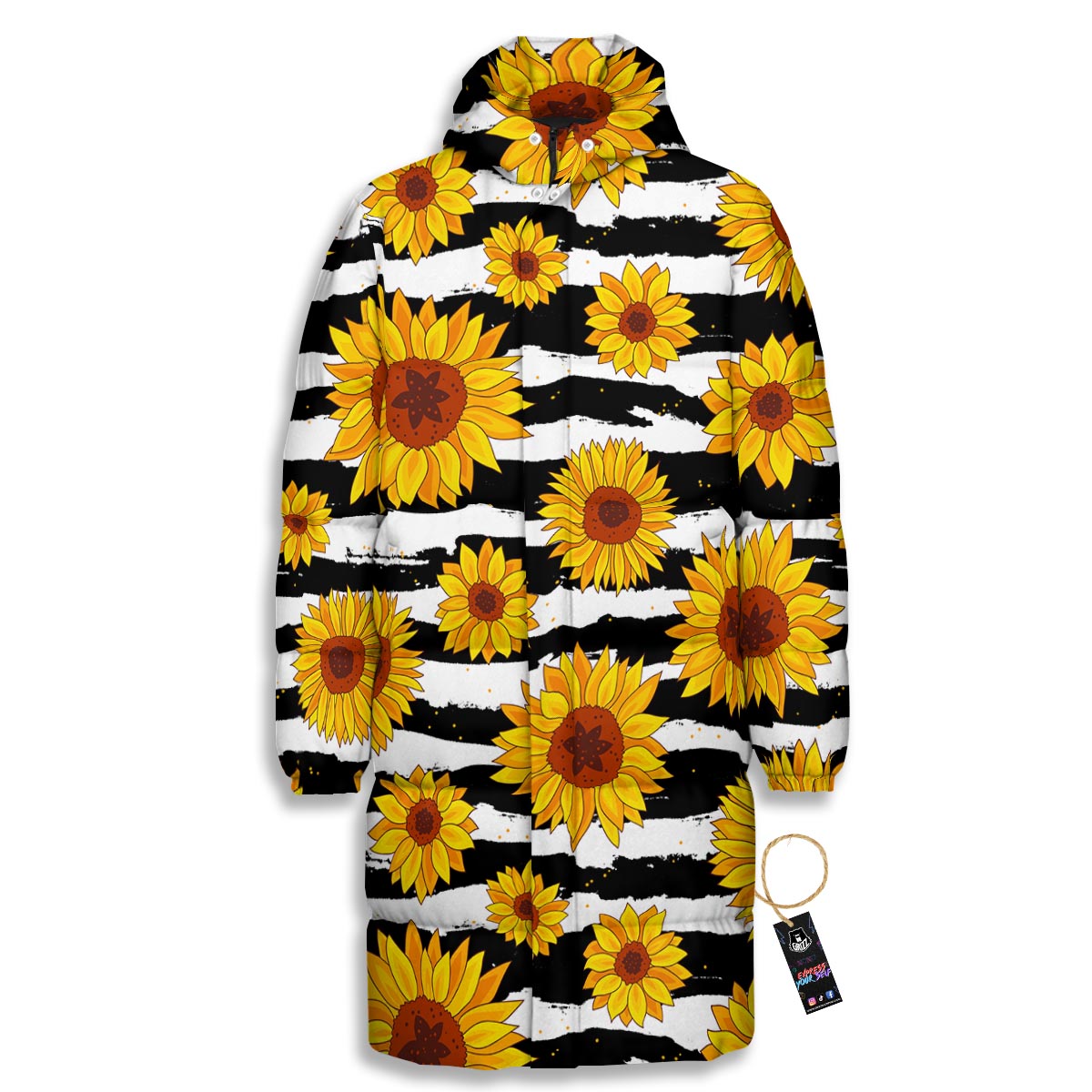 Sunflower Stripe Print Pattern Long Down Jacket-grizzshop