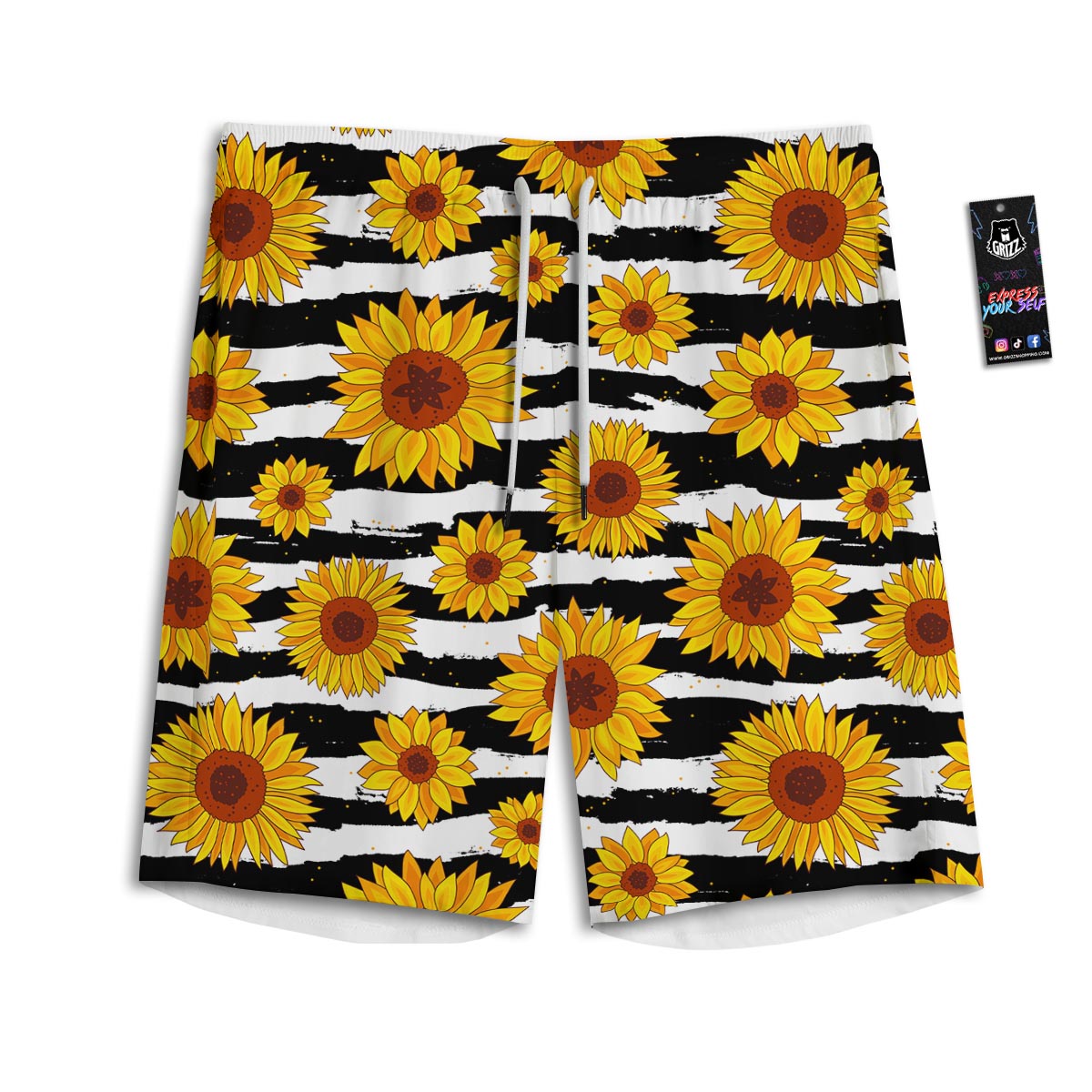 Sunflower Stripe Print Pattern Men's Athletic Shorts