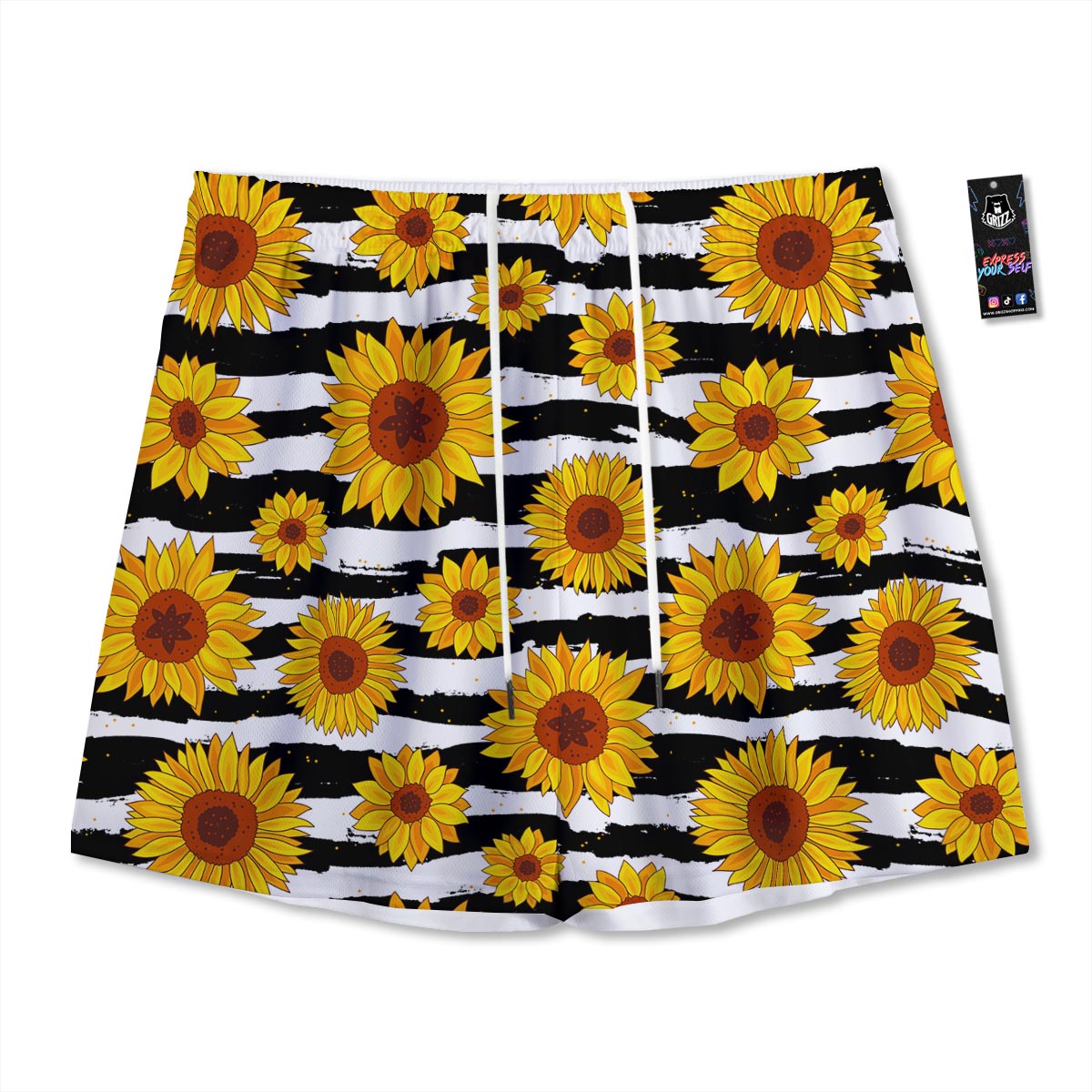 Sunflower Stripe Print Pattern Mesh Shorts