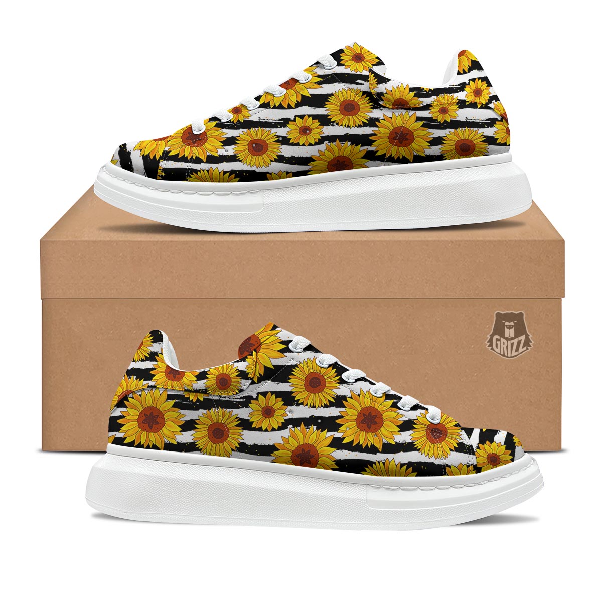 Sunflower Stripe Print Pattern Platform Shoes-grizzshop