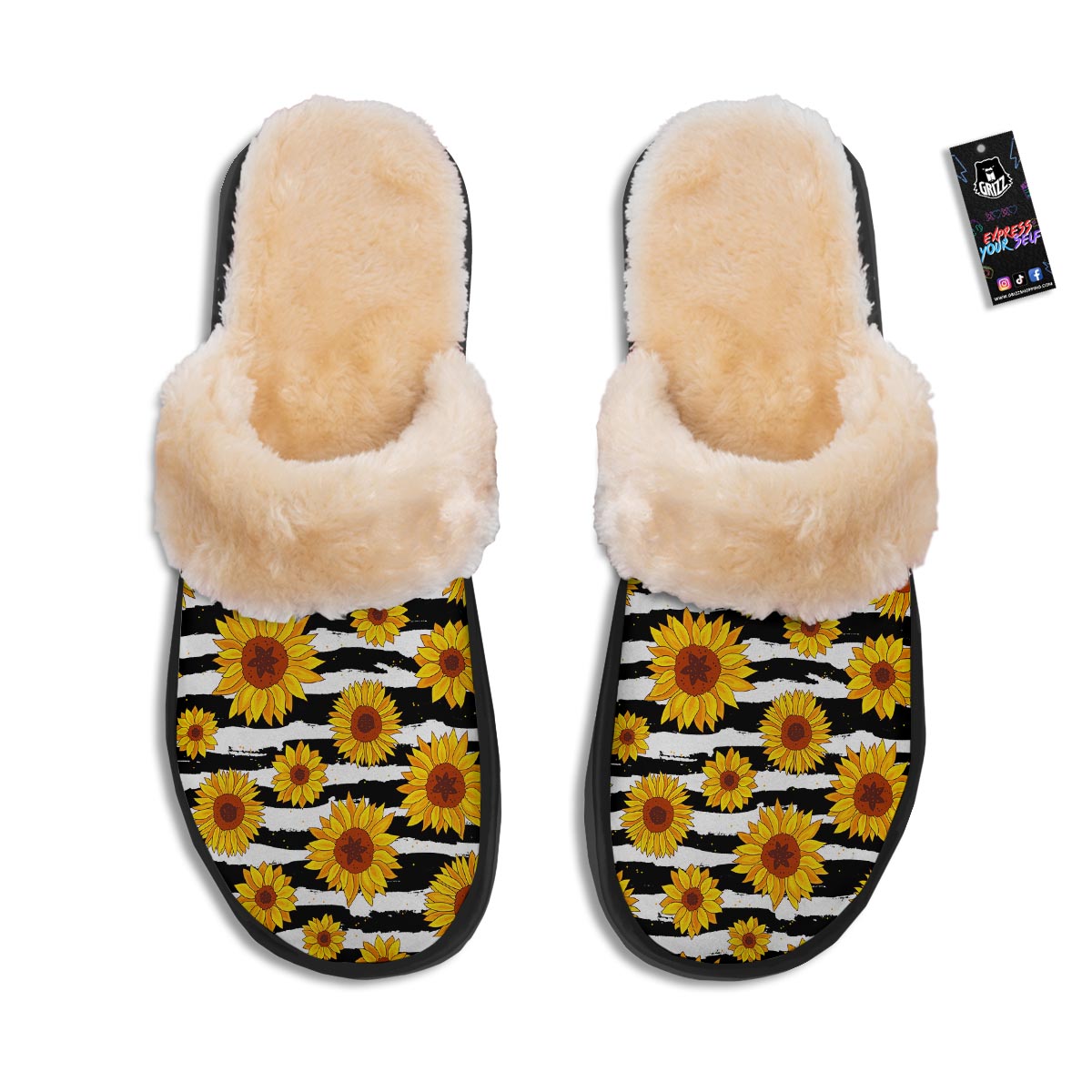 Sunflower Stripe Print Pattern Slippers-grizzshop