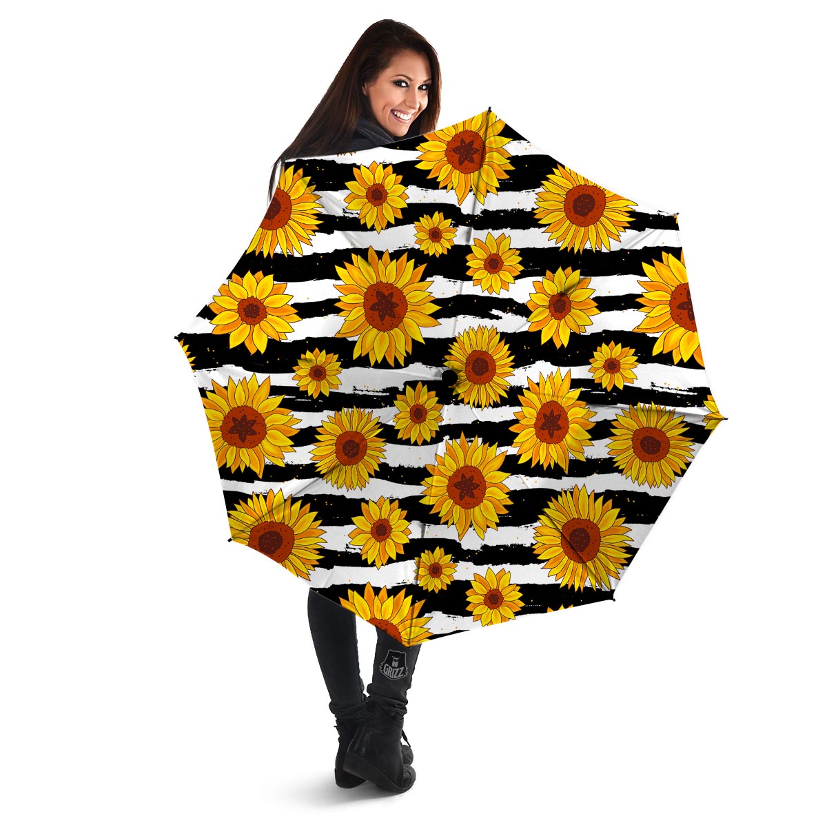 Sunflower Stripe Print Pattern Umbrella-grizzshop