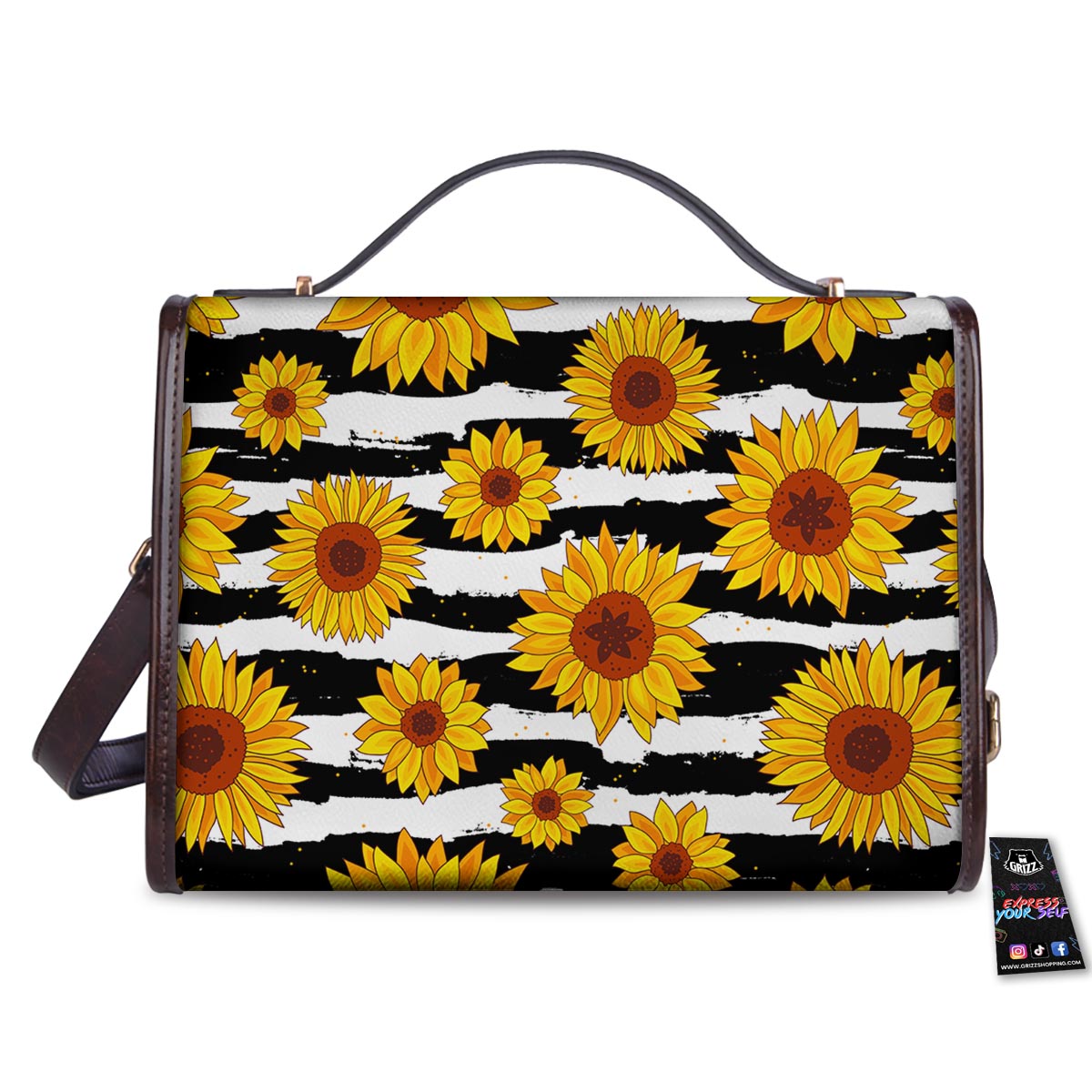 Sunflower Stripe Print Pattern Women's Satchel Bag-grizzshop