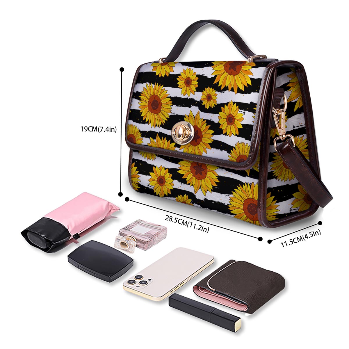 Sunflower Stripe Print Pattern Women's Satchel Bag-grizzshop