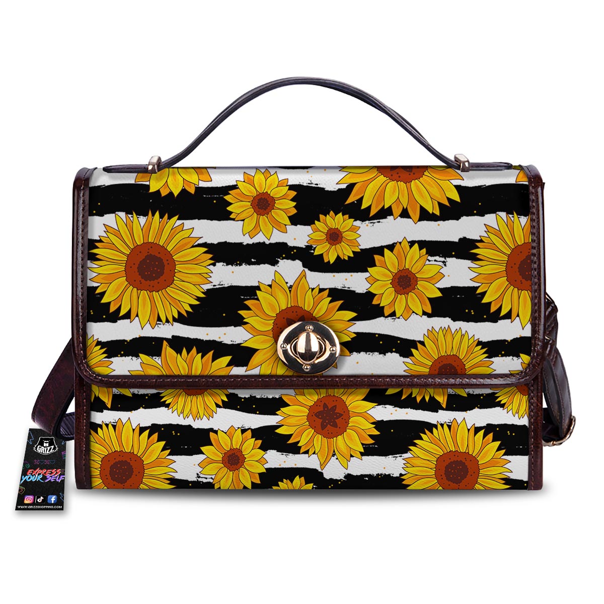 Sunflower Stripe Print Pattern Women's Satchel Bag-grizzshop