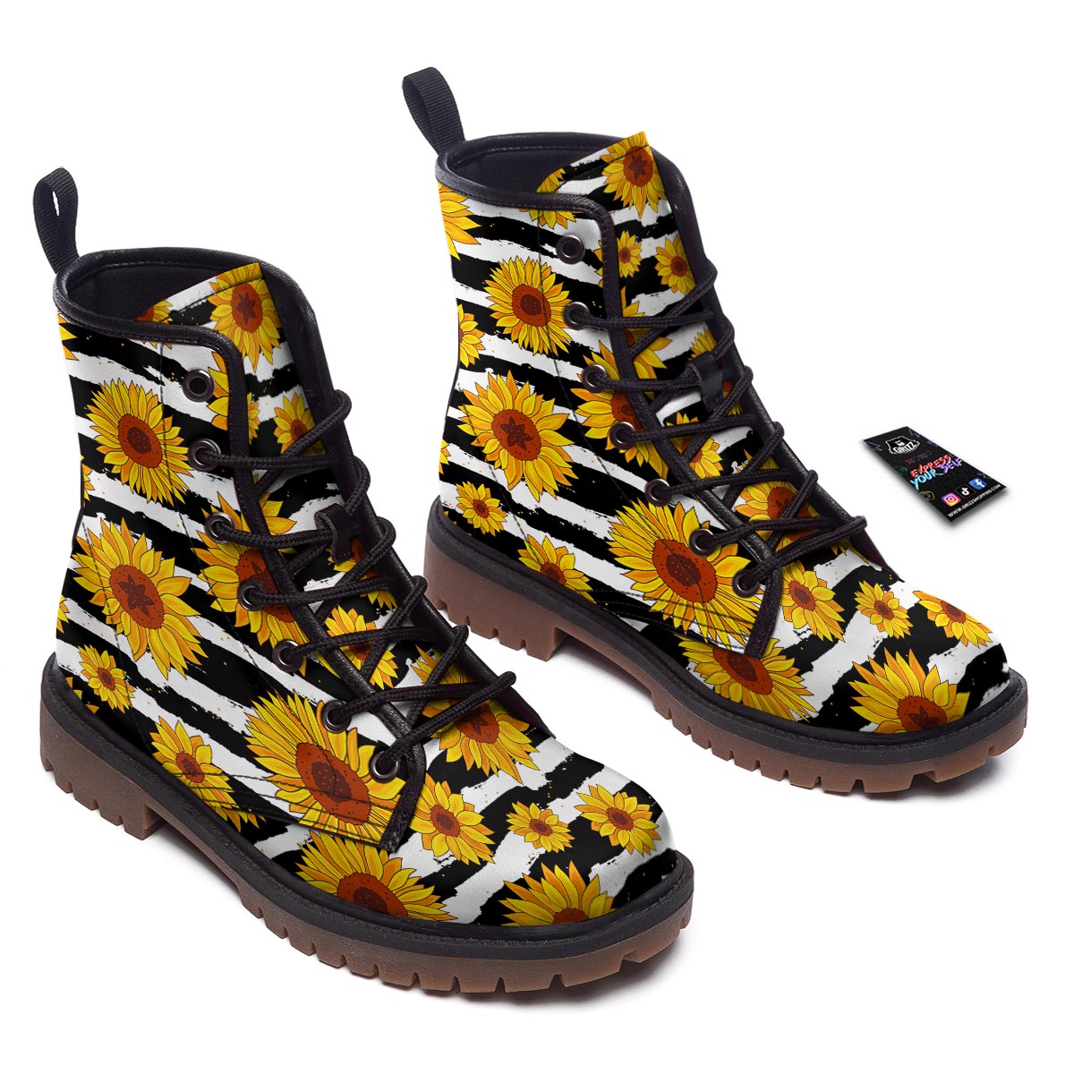 Sunflower Stripe Print Pattern Work Boots-grizzshop