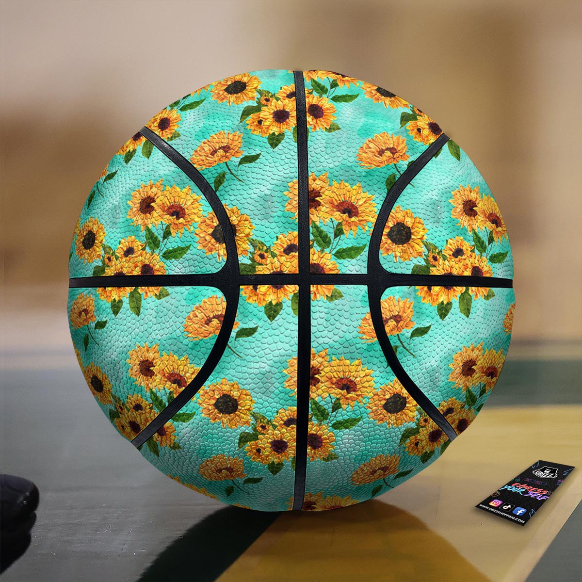 Sunflower Teal Watercolor Print Pattern Basketball