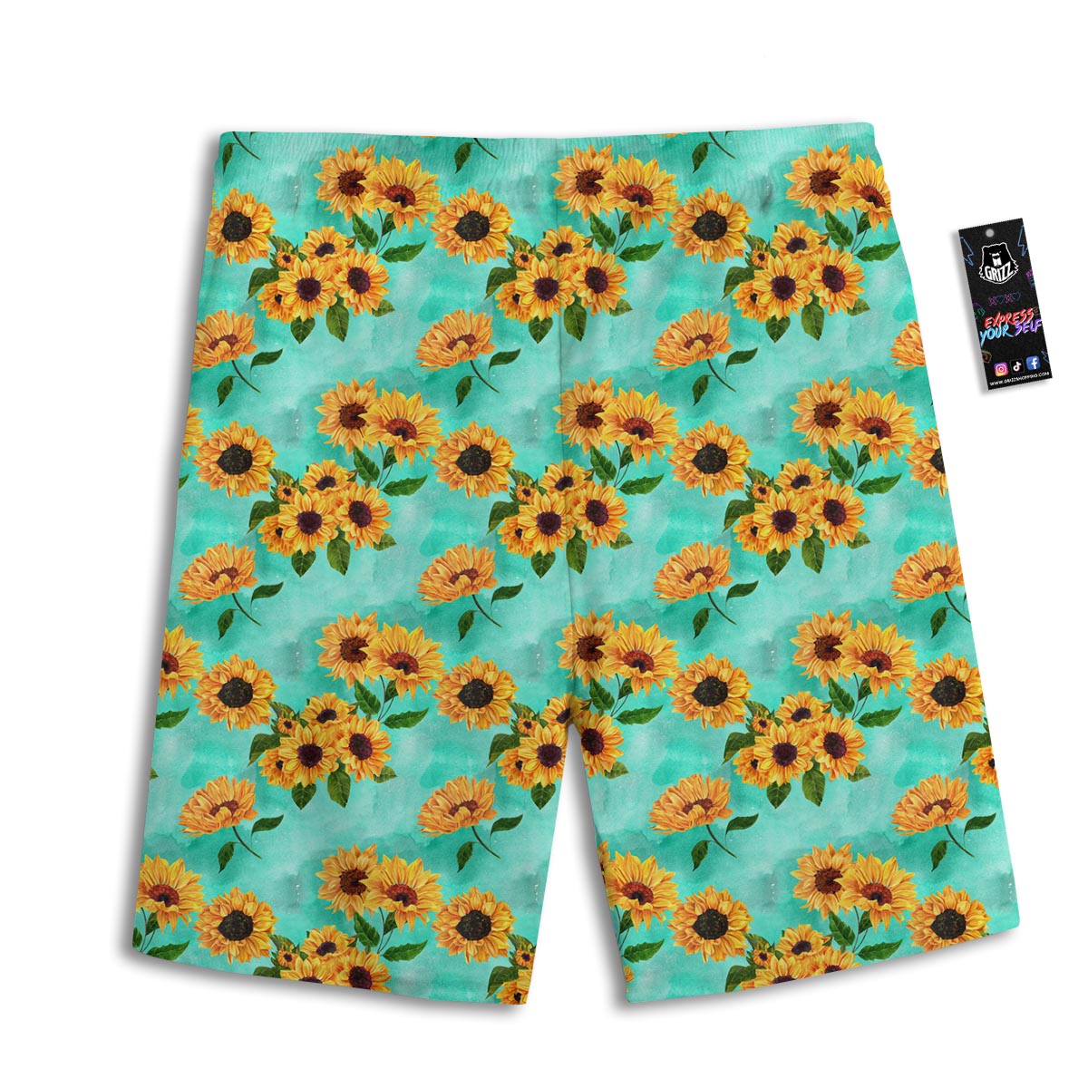 Sunflower Teal Watercolor Print Pattern Men's Athletic Shorts