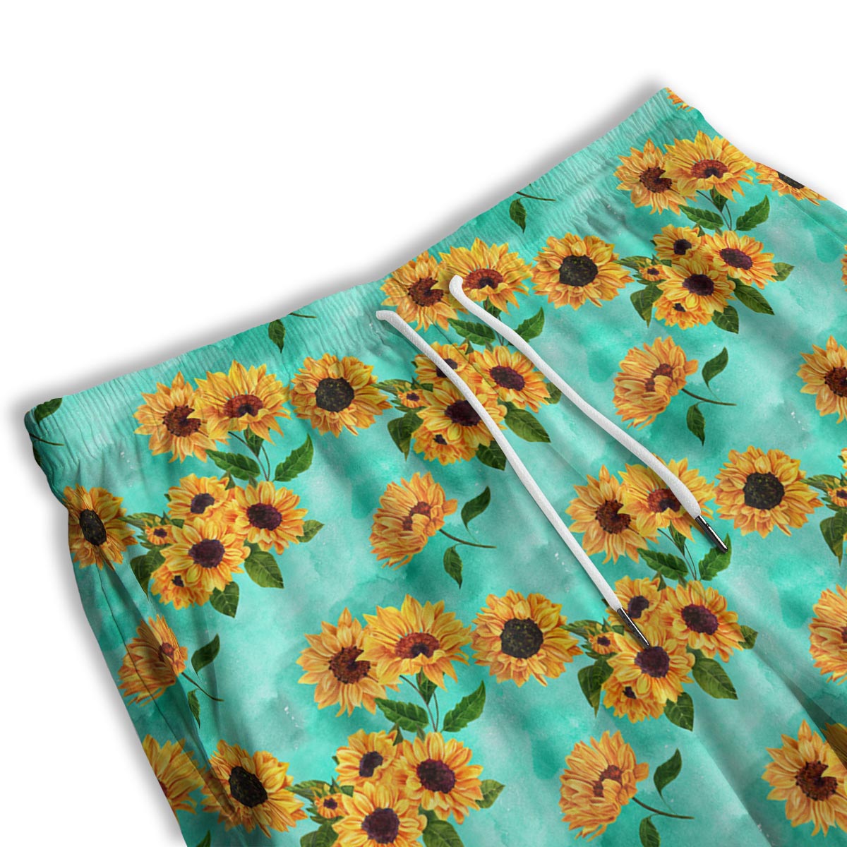 Sunflower Teal Watercolor Print Pattern Men's Athletic Shorts