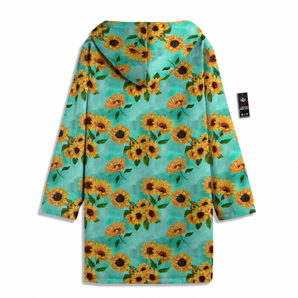 Sunflower Teal Watercolor Print Pattern Men's Windbreaker Jacket-grizzshop