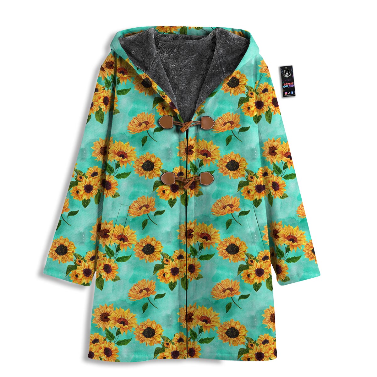 Sunflower Teal Watercolor Print Pattern Men's Windbreaker Jacket-grizzshop