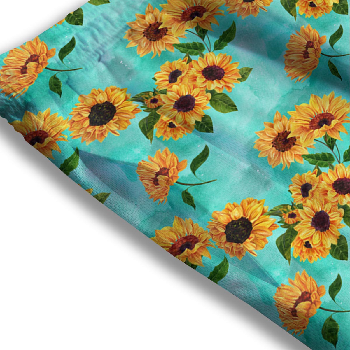 Sunflower Teal Watercolor Print Pattern Mesh Shorts