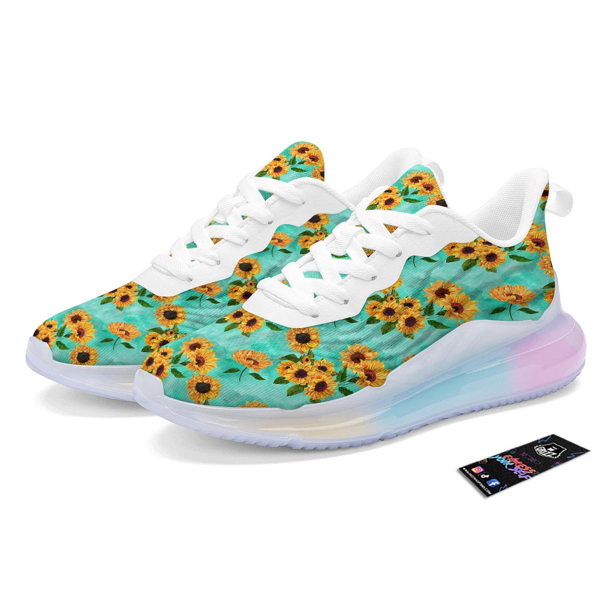 Sunflower Teal Watercolor Print Pattern Running Sneakers-grizzshop