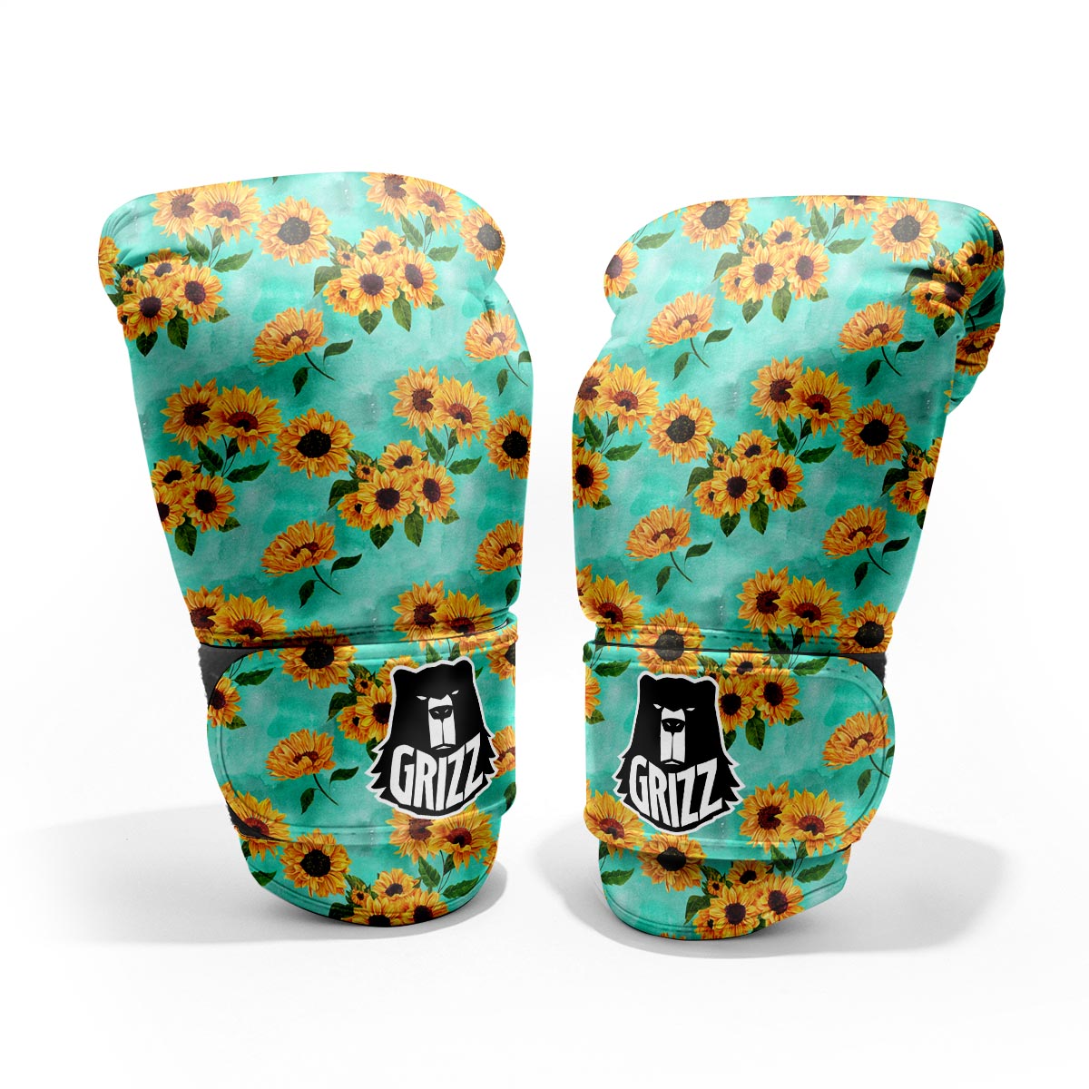 Sunflower Teal Watercolor Print Pattern Pro Boxing Glove