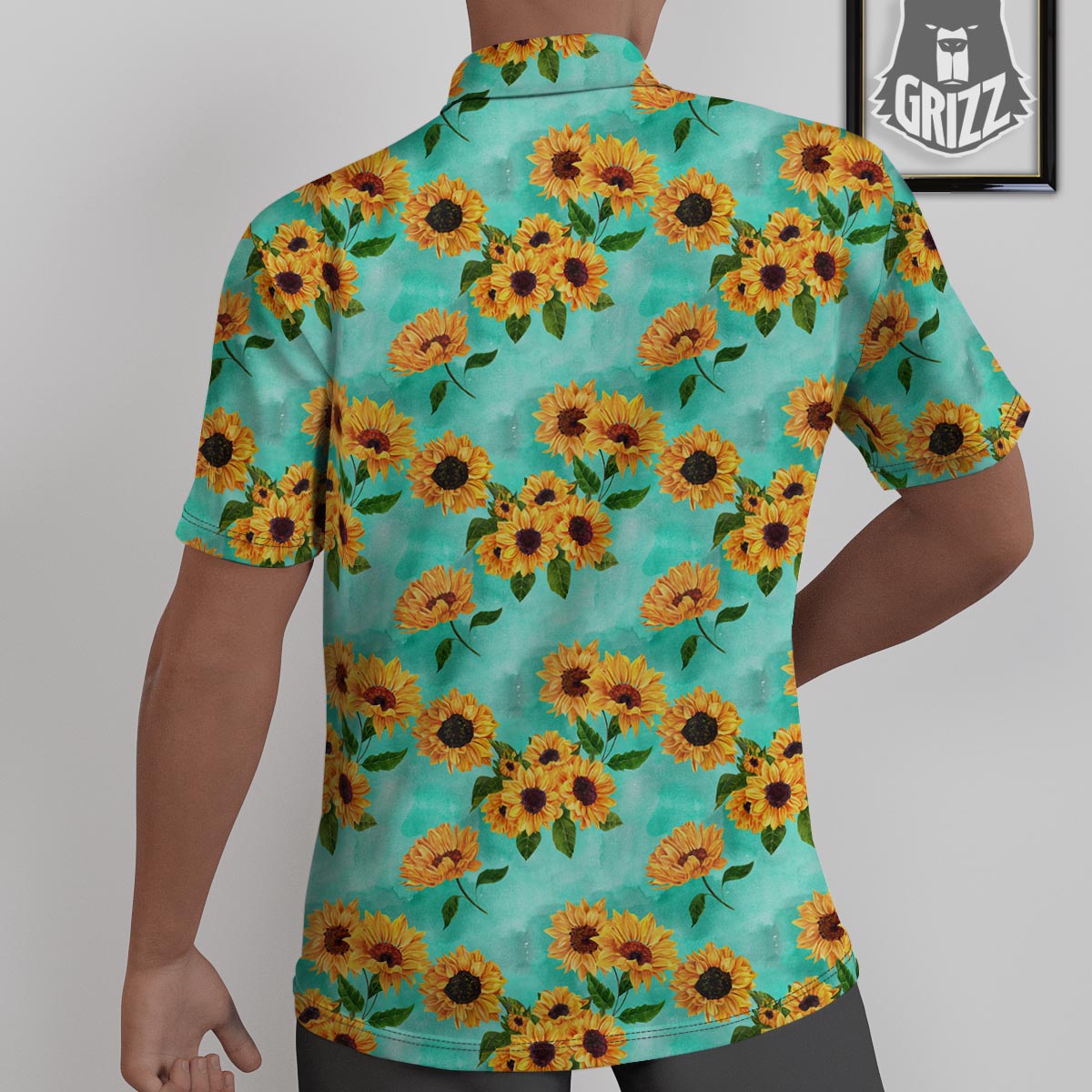 Sunflower Teal Watercolor Print Pattern Untucked Shirts-grizzshop