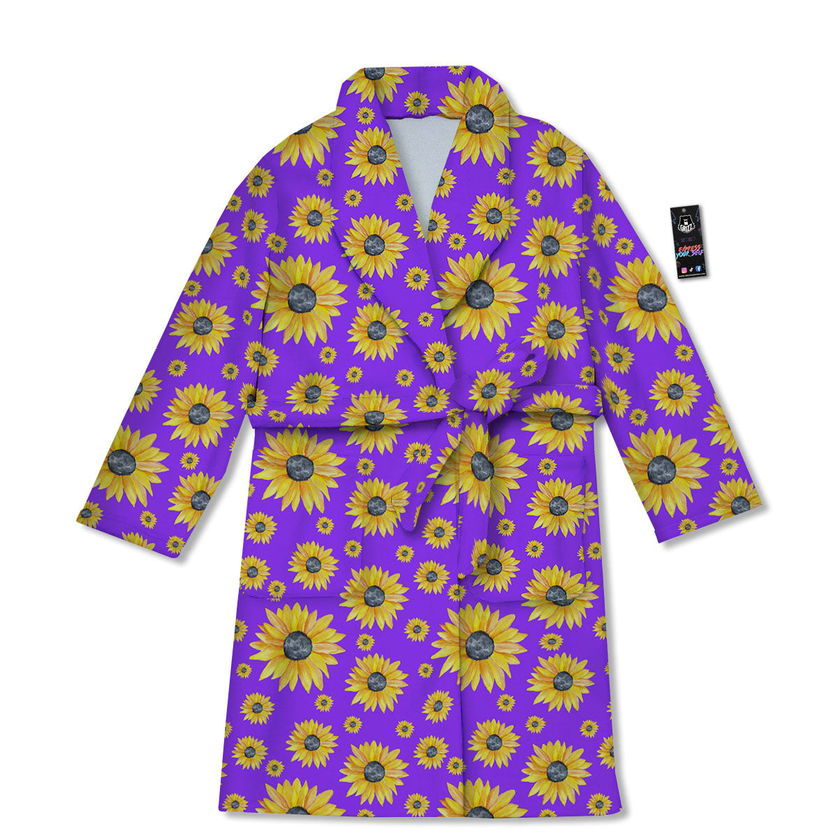 Sunflower Trippy Purple Print Pattern Bathrobe-grizzshop