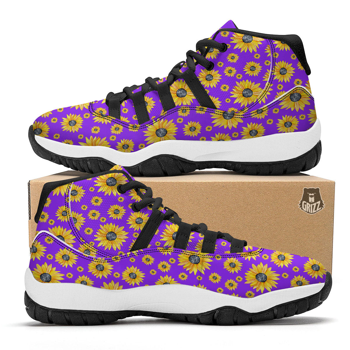 Sunflower Trippy Purple Print Pattern Black Bball Shoes-grizzshop