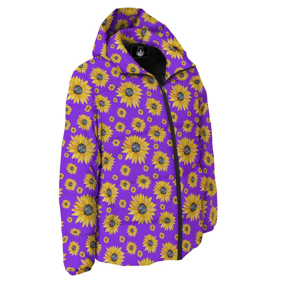 Sunflower Trippy Purple Print Pattern Down Jacket-grizzshop