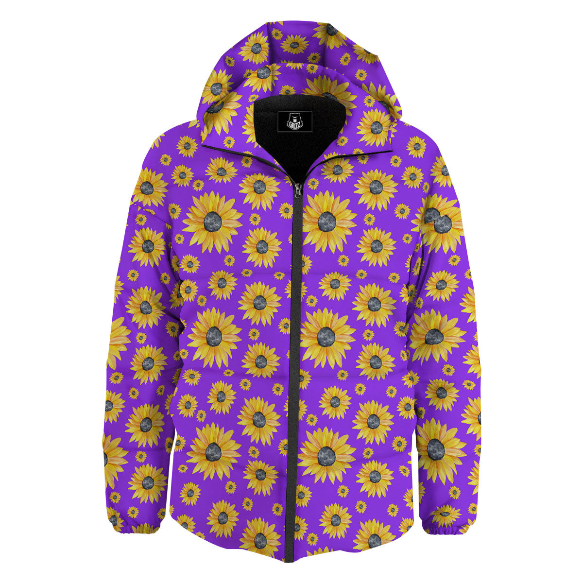 Sunflower Trippy Purple Print Pattern Down Jacket-grizzshop