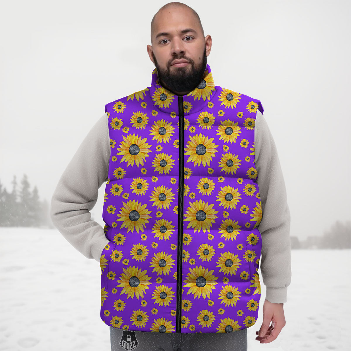 Sunflower Trippy Purple Print Pattern Down Vest