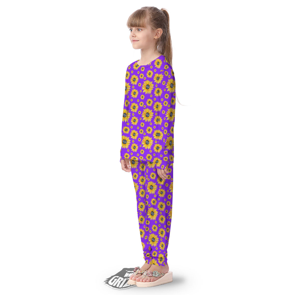 Sunflower Trippy Purple Print Pattern Kid's Pajamas-grizzshop