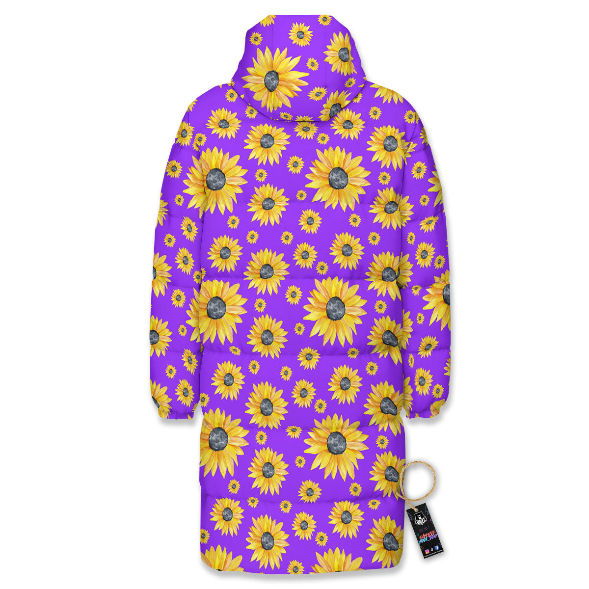 Sunflower Trippy Purple Print Pattern Long Down Jacket-grizzshop