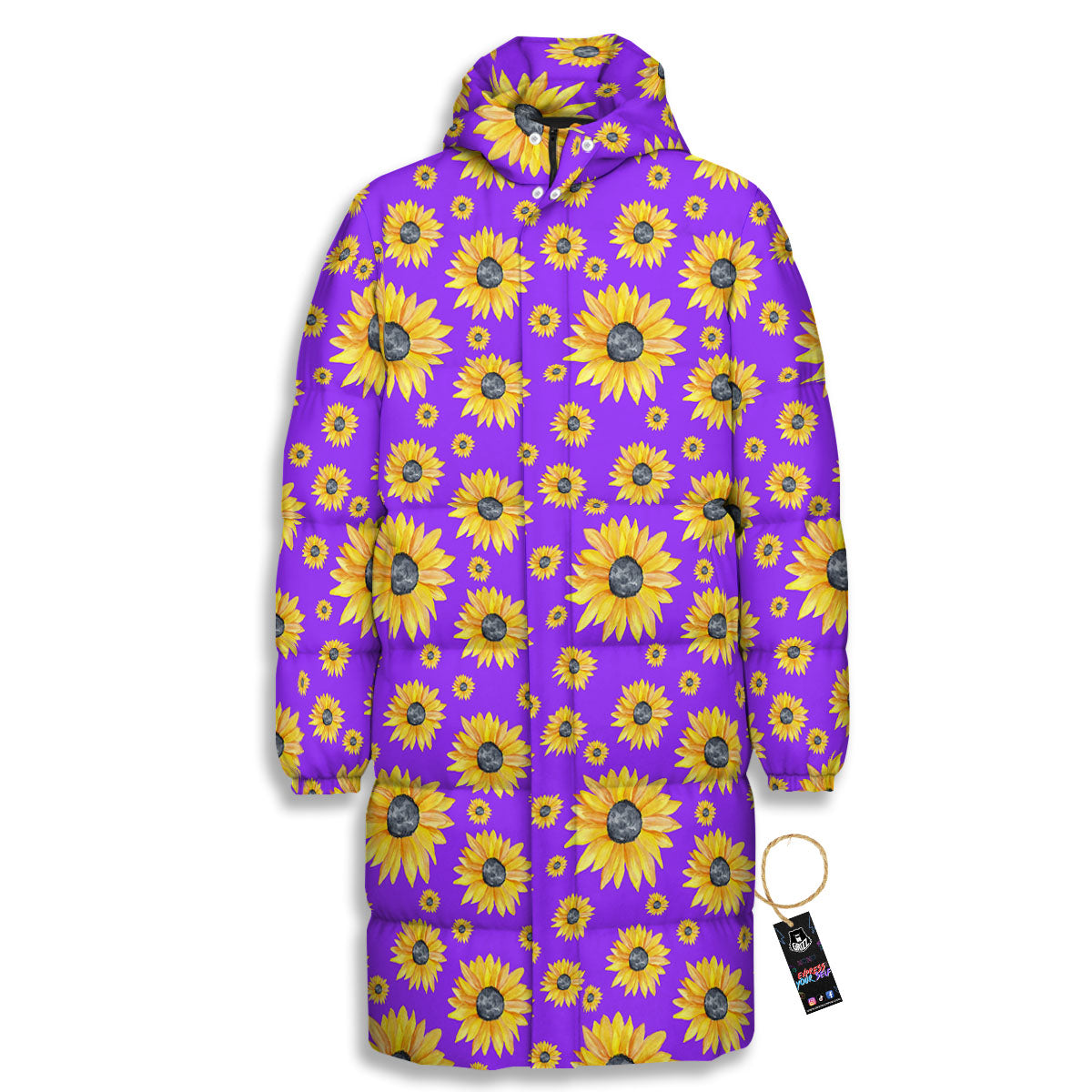 Sunflower Trippy Purple Print Pattern Long Down Jacket-grizzshop
