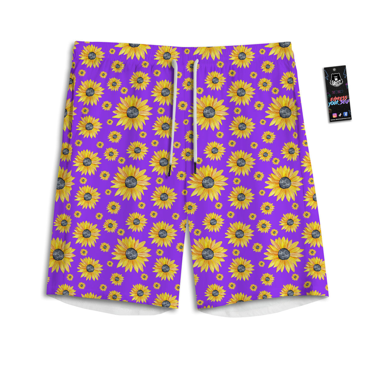Sunflower Trippy Purple Print Pattern Men's Athletic Shorts