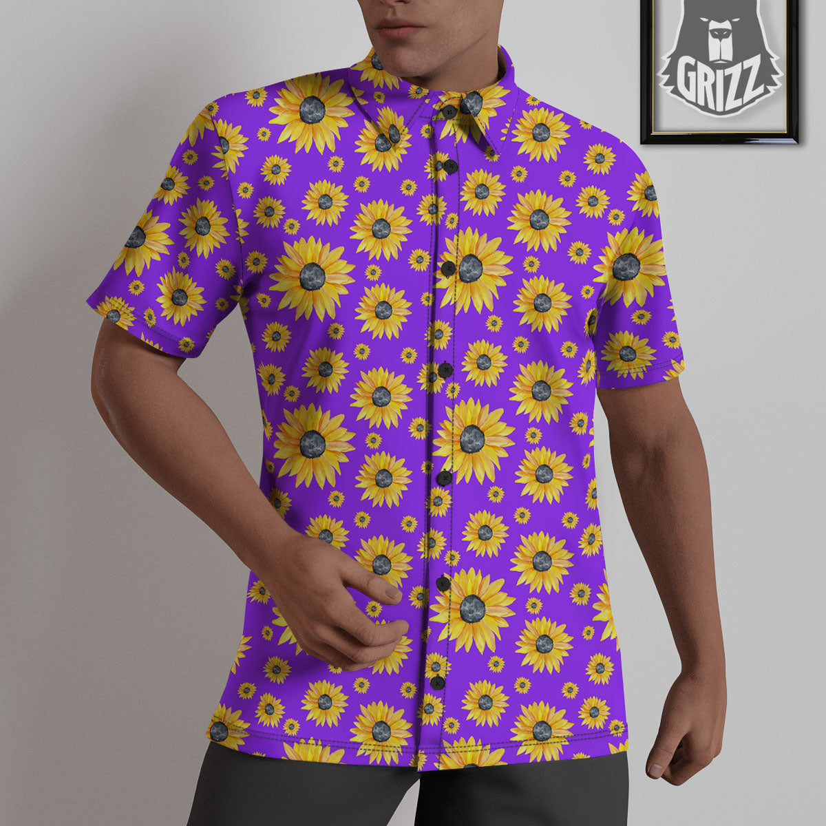 Sunflower Trippy Purple Print Pattern Untucked Shirts-grizzshop