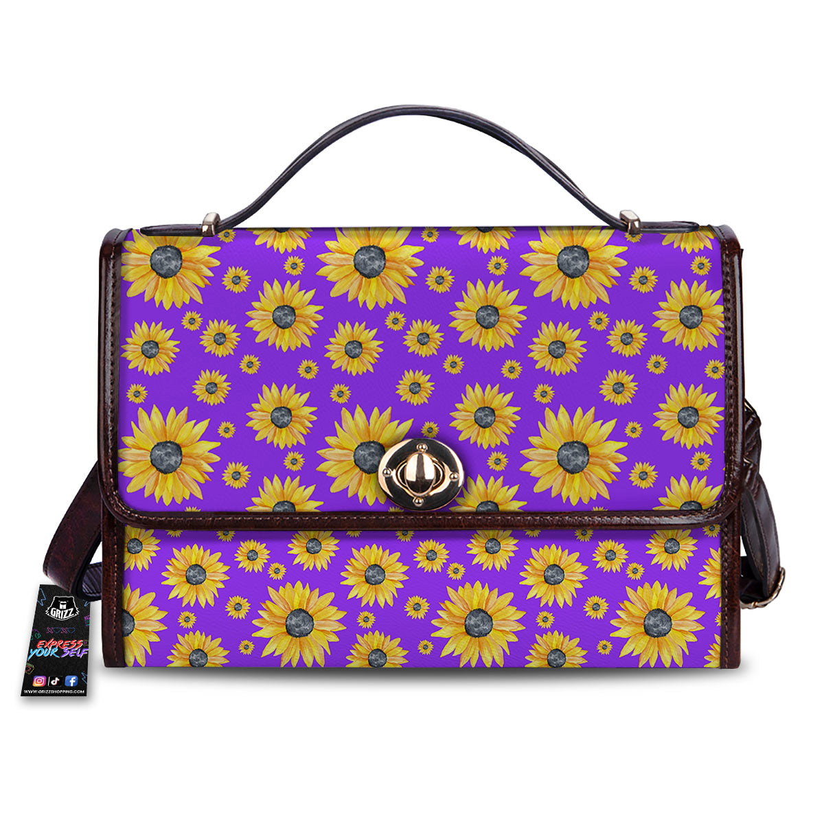 Sunflower Trippy Purple Print Pattern Women's Satchel Bag-grizzshop